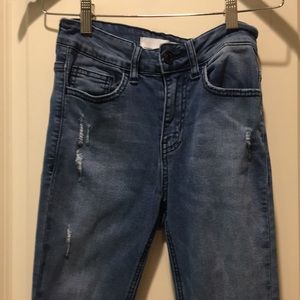 Flying Monkey women Vervet stretchy distress skinny Jeans raw fringe hem size 24